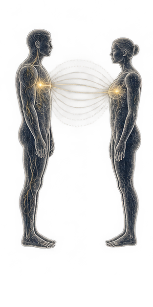 Two people connected by a directed field